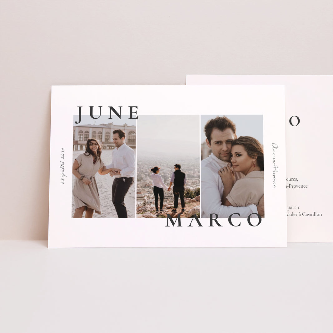 Faire-part Mariage Portrait Trio & Typo photo N° 1