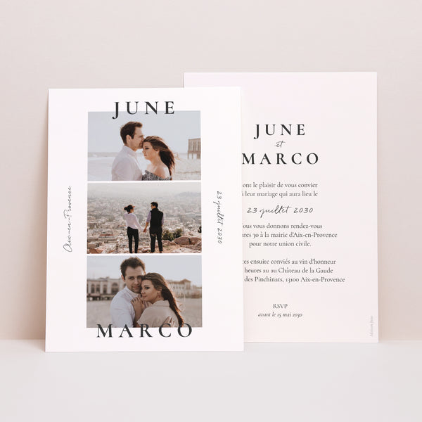 Faire-part Mariage Portrait Trio & Typo photo