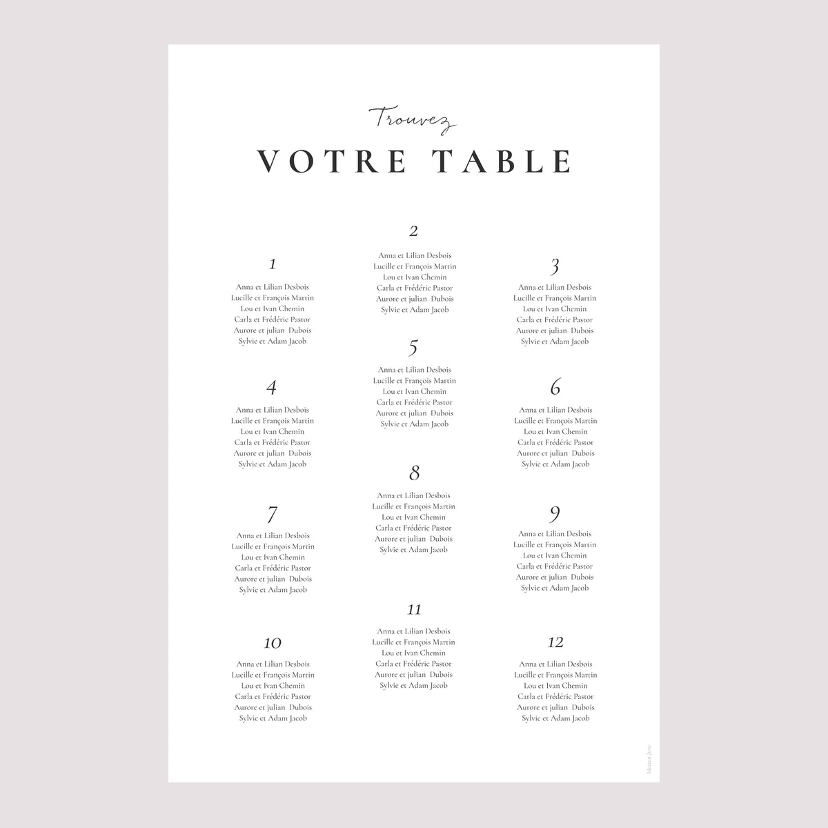 Plan de table Mariage Portrait Trio & Typo photo N° 2