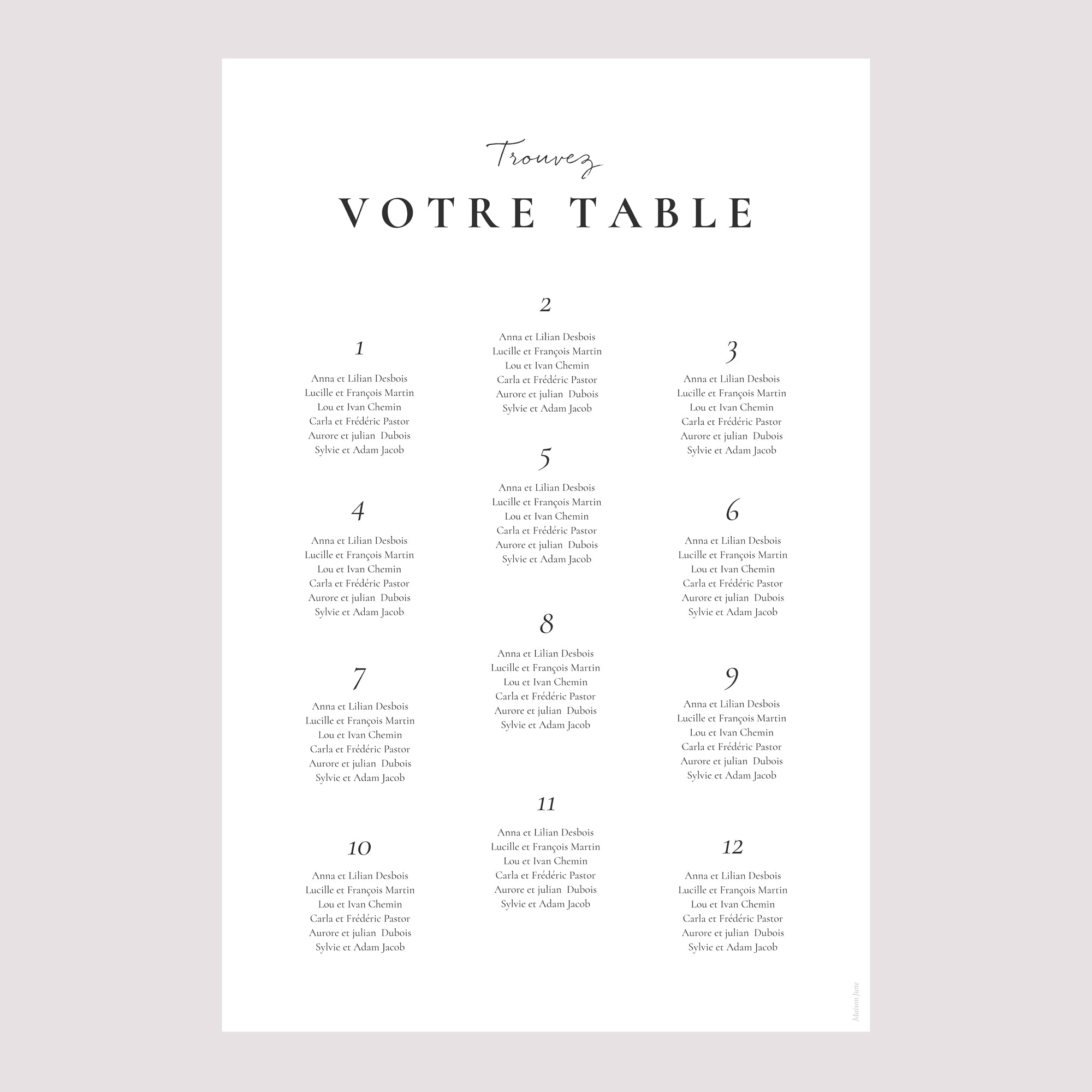 Plan de table Mariage Portrait Trio & Typo photo N° 2