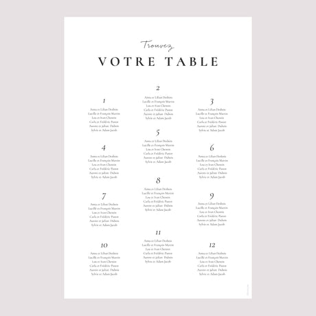 Plan de table Mariage Portrait Trio & Typo