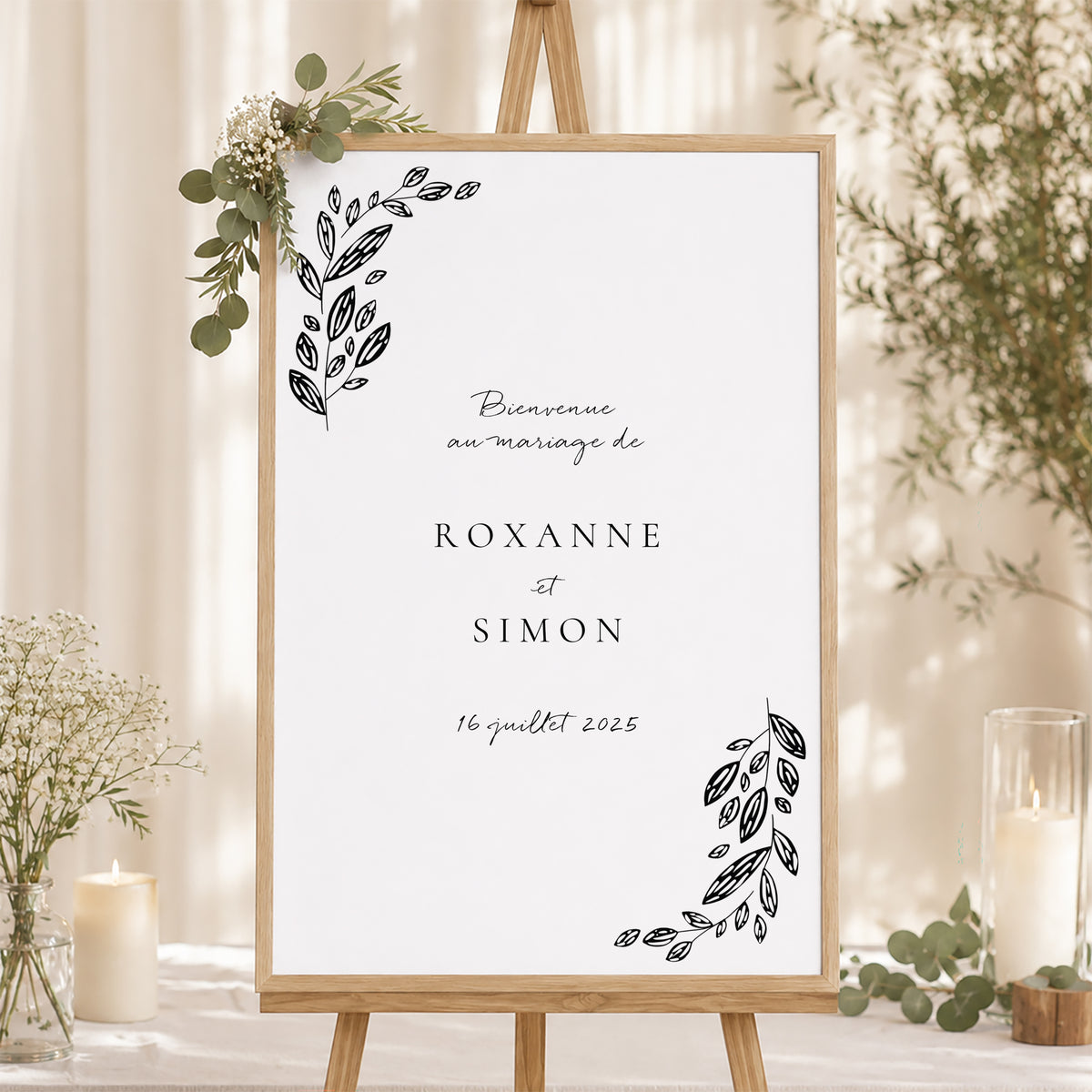 Panneau bienvenue Mariage Portrait 60 x 90 cm Arche Végétale photo N° 1