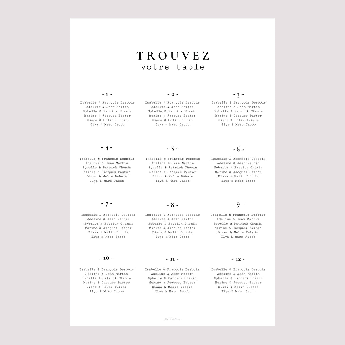 Plan de table Mariage Portrait Arche photo photo N° 2