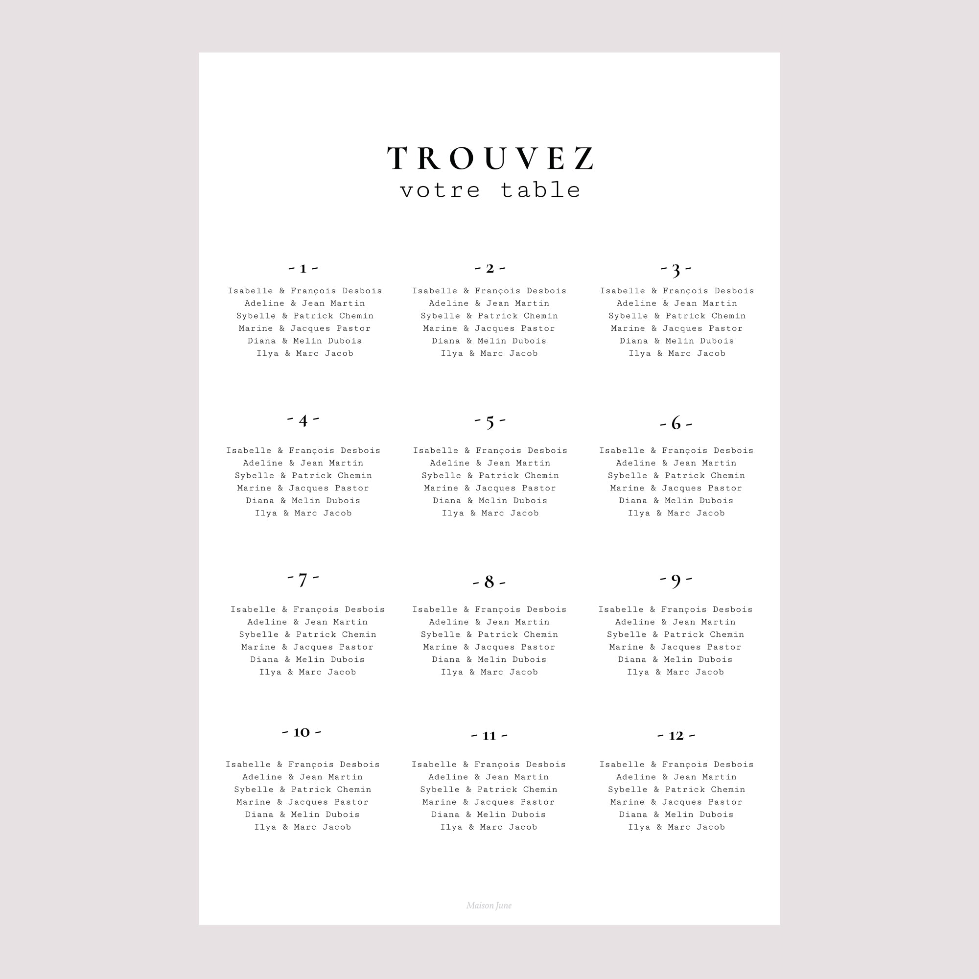 Plan de table Mariage Portrait Arche photo photo N° 2