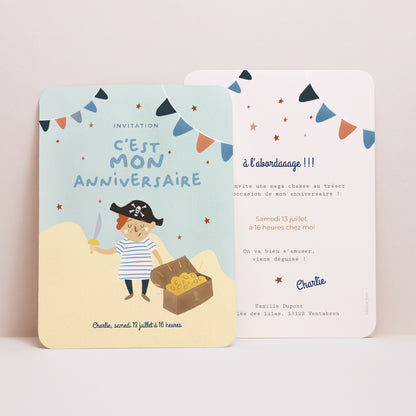 Invitations Anniversaire Enfant Portrait, bords arrondis Petit pirate photo N° 1