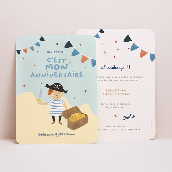 Invitations Anniversaire Enfant Portrait, bords arrondis Petit pirate photo