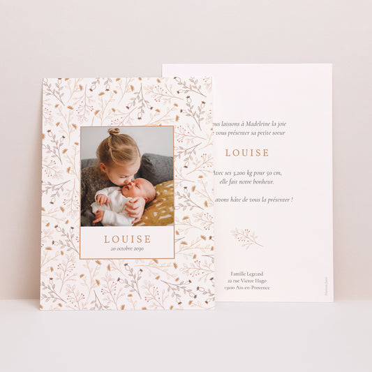 Faire-part Naissance Portrait Liberty d'automne photo