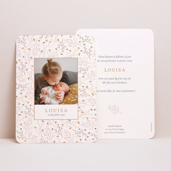 Faire-part Naissance Portrait, bords arrondis Liberty d'automne photo