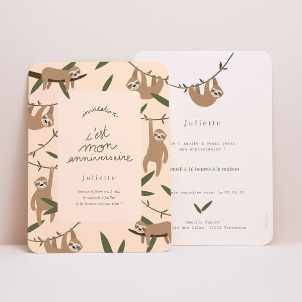 Invitations Anniversaire Enfant Portrait, bords arrondis Paresseux photo