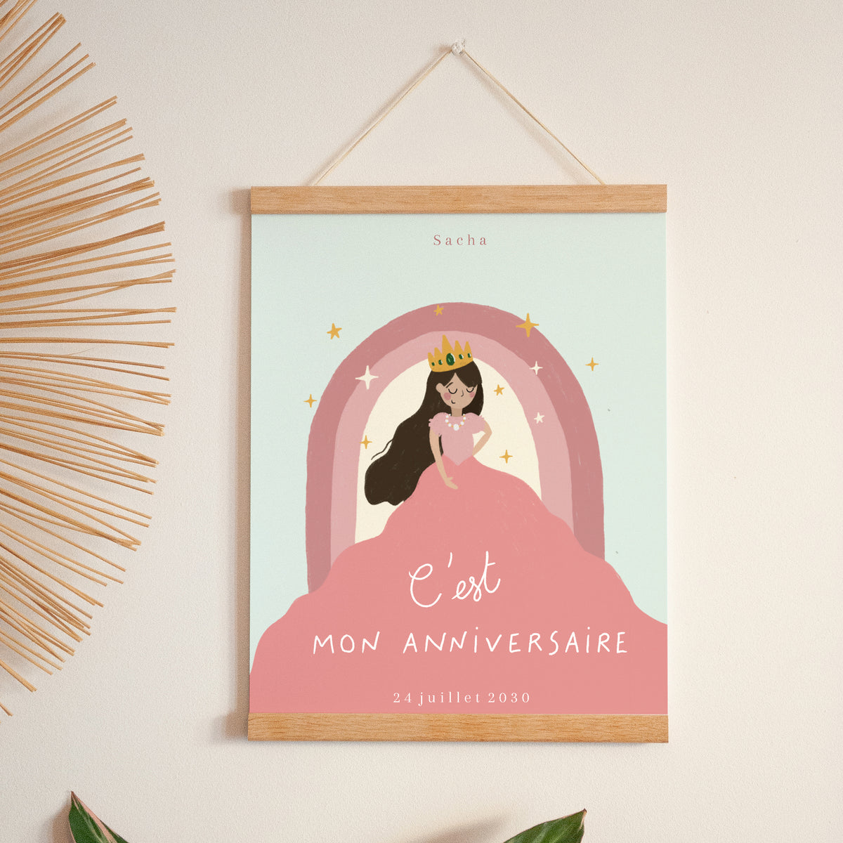 Affiche Anniversaire Enfant Portrait 30 x 40 cm Princesse Arc-en-ciel photo
