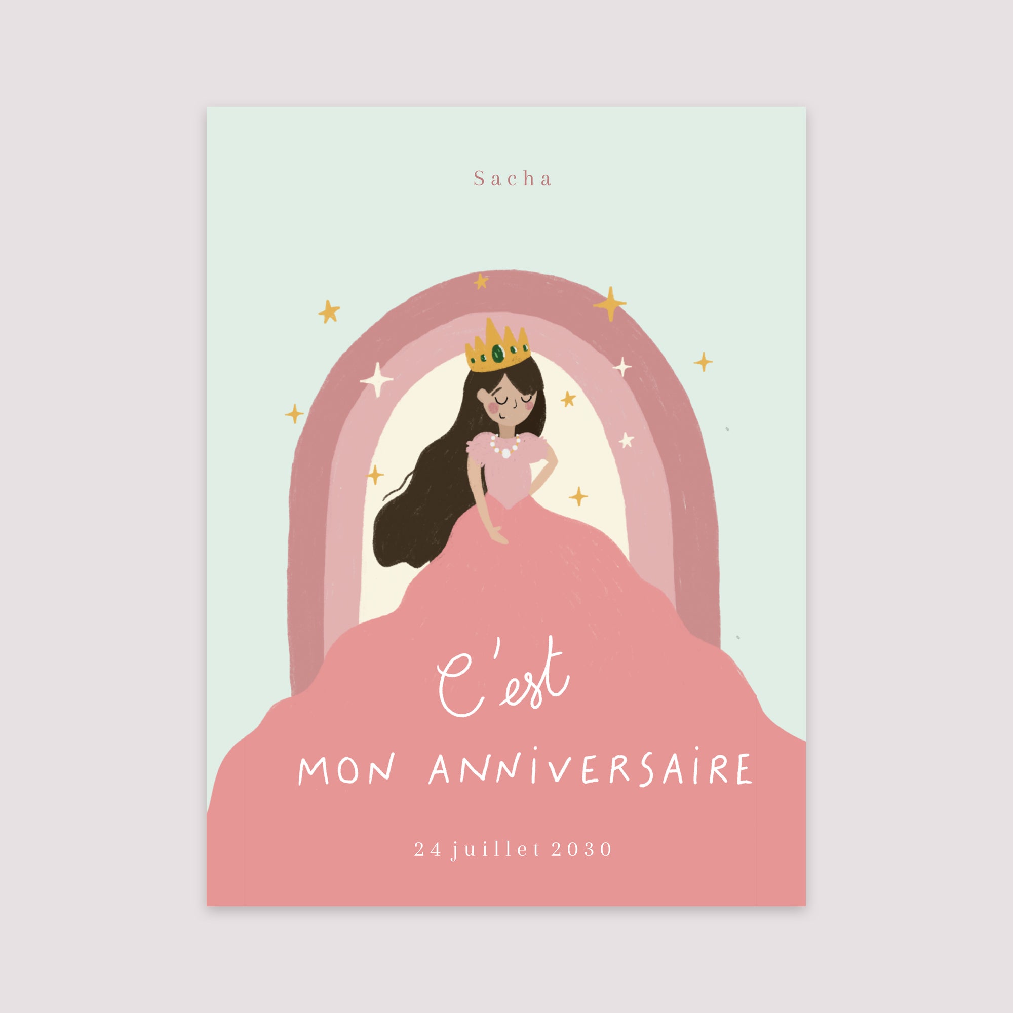 Affiche Anniversaire Enfant Portrait 30 x 40 cm Princesse Arc-en-ciel photo N° 2