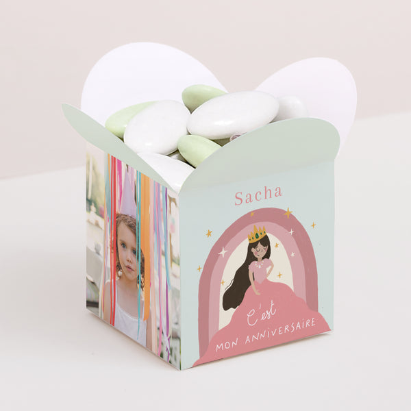 Boîte à bonbons Anniversaire Enfant Ouverture papillon Princesse Arc-en-ciel photo