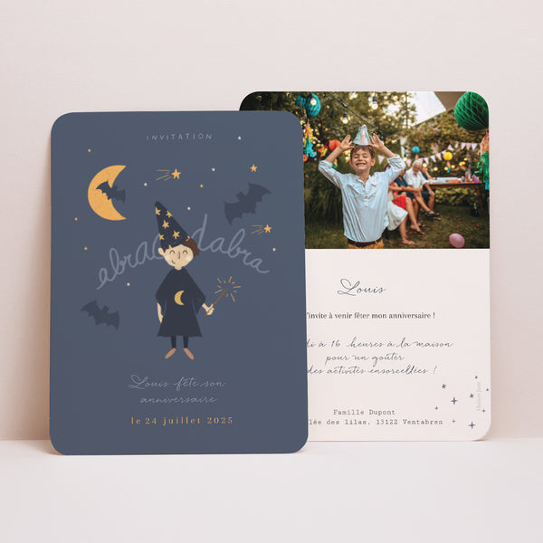 Invitations Anniversaire Enfant Portrait, bords arrondis Super Sorcier photo