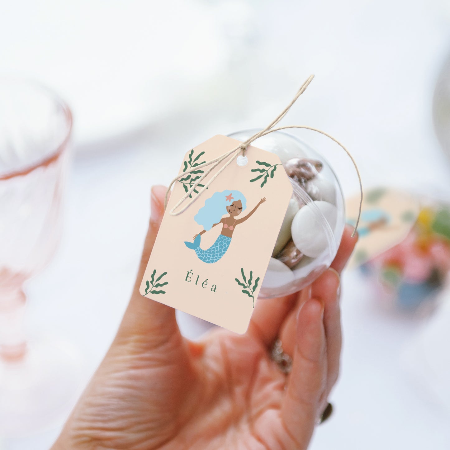 Boîte à bonbons Anniversaire Enfant boule avec étiquette fanion Jolie Sirène photo N° 3