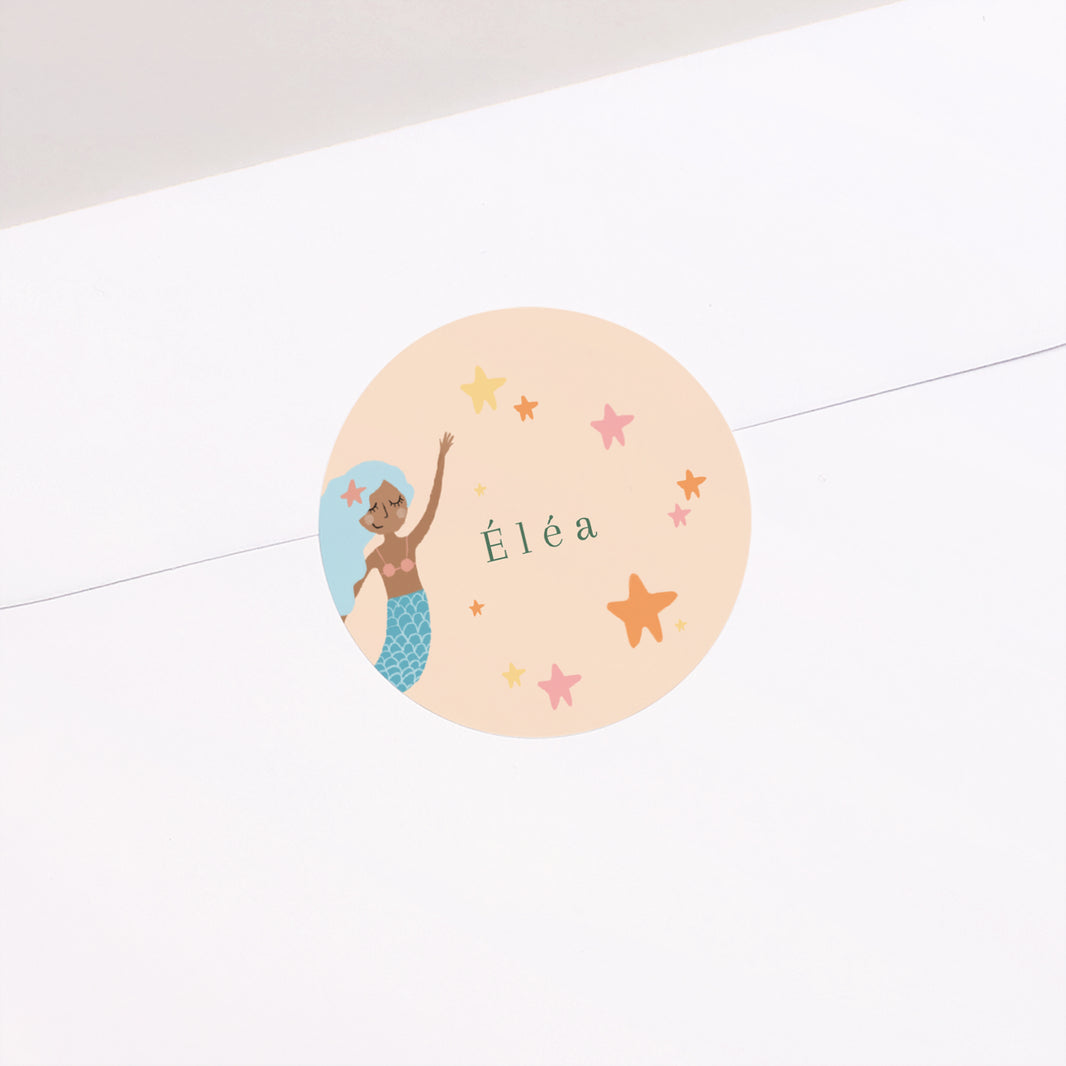 Sticker Anniversaire Enfant Rond Jolie Sirène photo N° 1