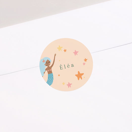Sticker Anniversaire Enfant Rond Jolie Sirène photo