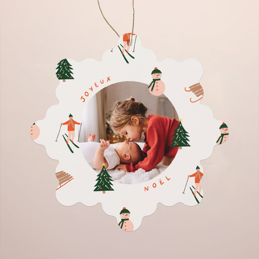 Carte de Noel Fin d'année Flocon à suspendre Le skieur photo