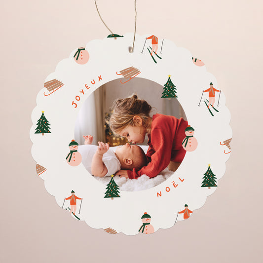 Carte de Noel Fin d'année À suspendre Le skieur photo