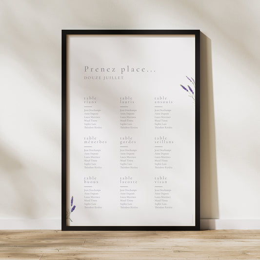 Plan de table Mariage Portrait lavande aquarelle photo