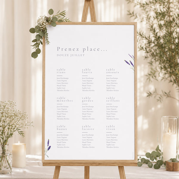 Plan de table Mariage Portrait 60 x 90 cm Lavande aquarelle photo