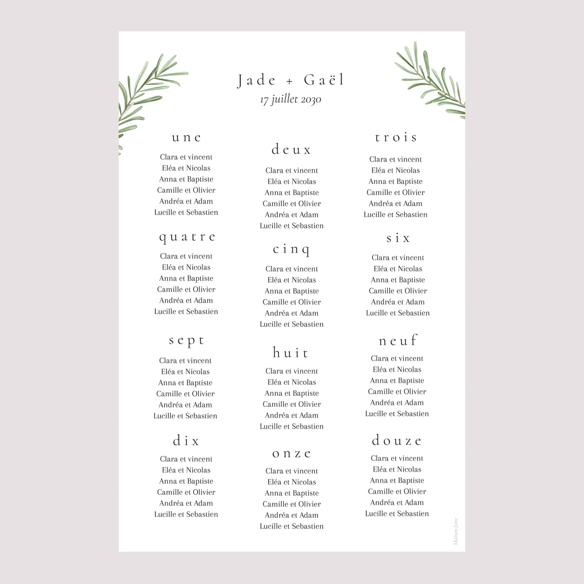 Plan de table Mariage Portrait Romarin de Provence photo N° 2