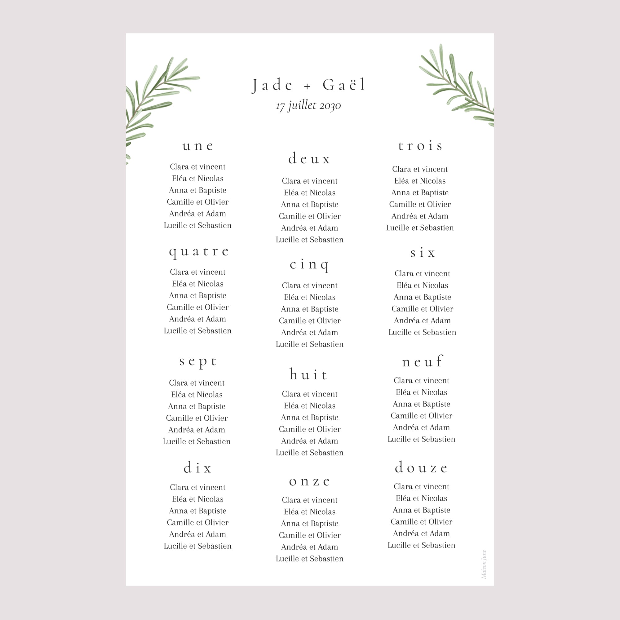 Plan de table Mariage Portrait Romarin de Provence photo N° 2