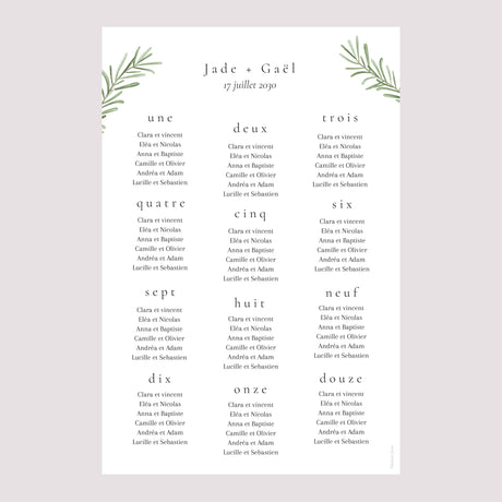 Plan de table Mariage Portrait Romarin de Provence