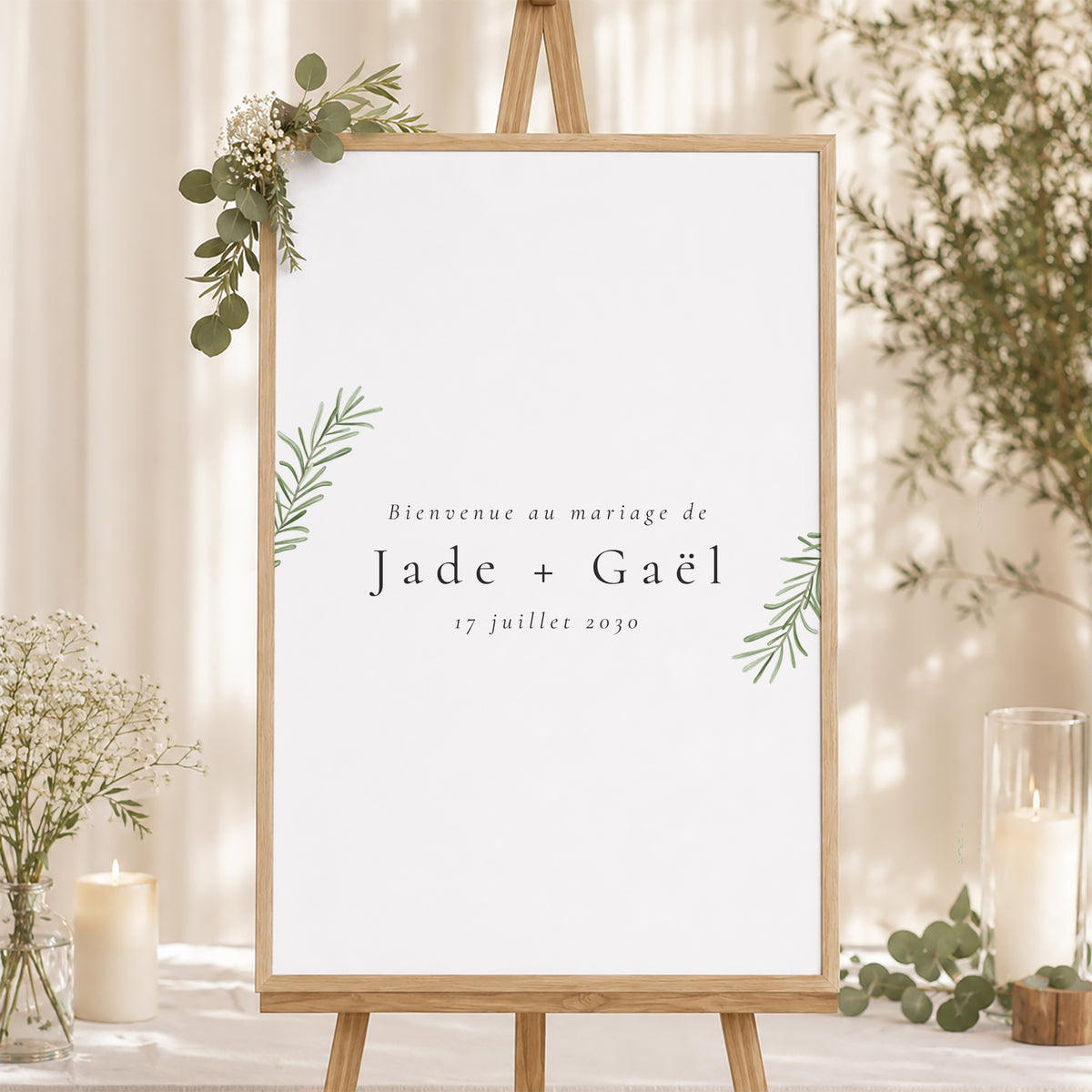 Panneau bienvenue Mariage Portrait 60 x 90 cm Romarin de Provence photo N° 1