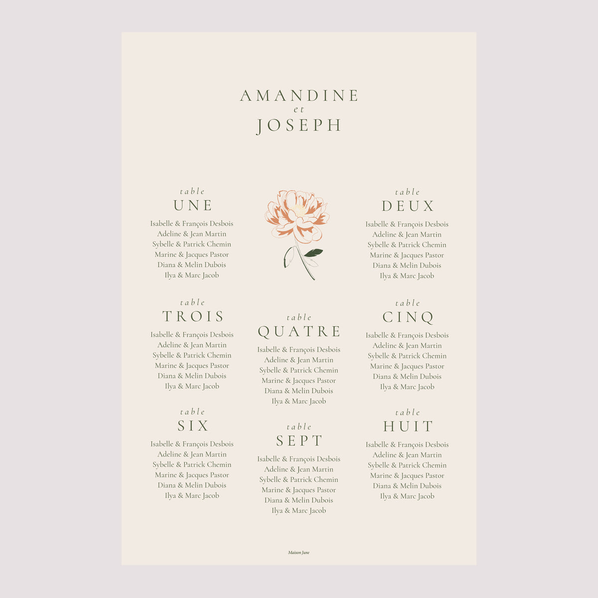 Plan de table Mariage Portrait 60 x 90 cm Liberty Poudré photo N° 2