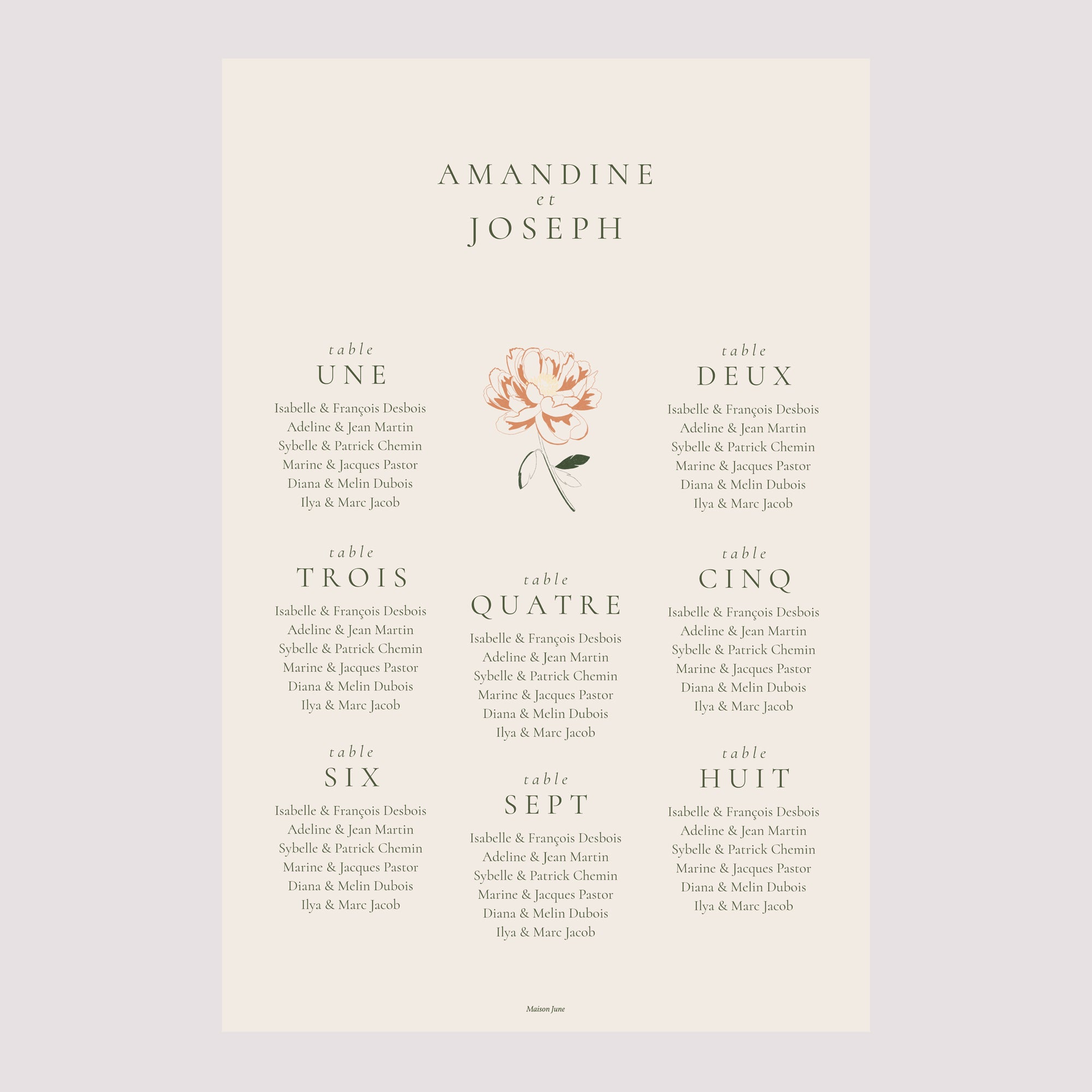 Plan de table Mariage Portrait 60 x 90 cm Liberty Poudré photo N° 2