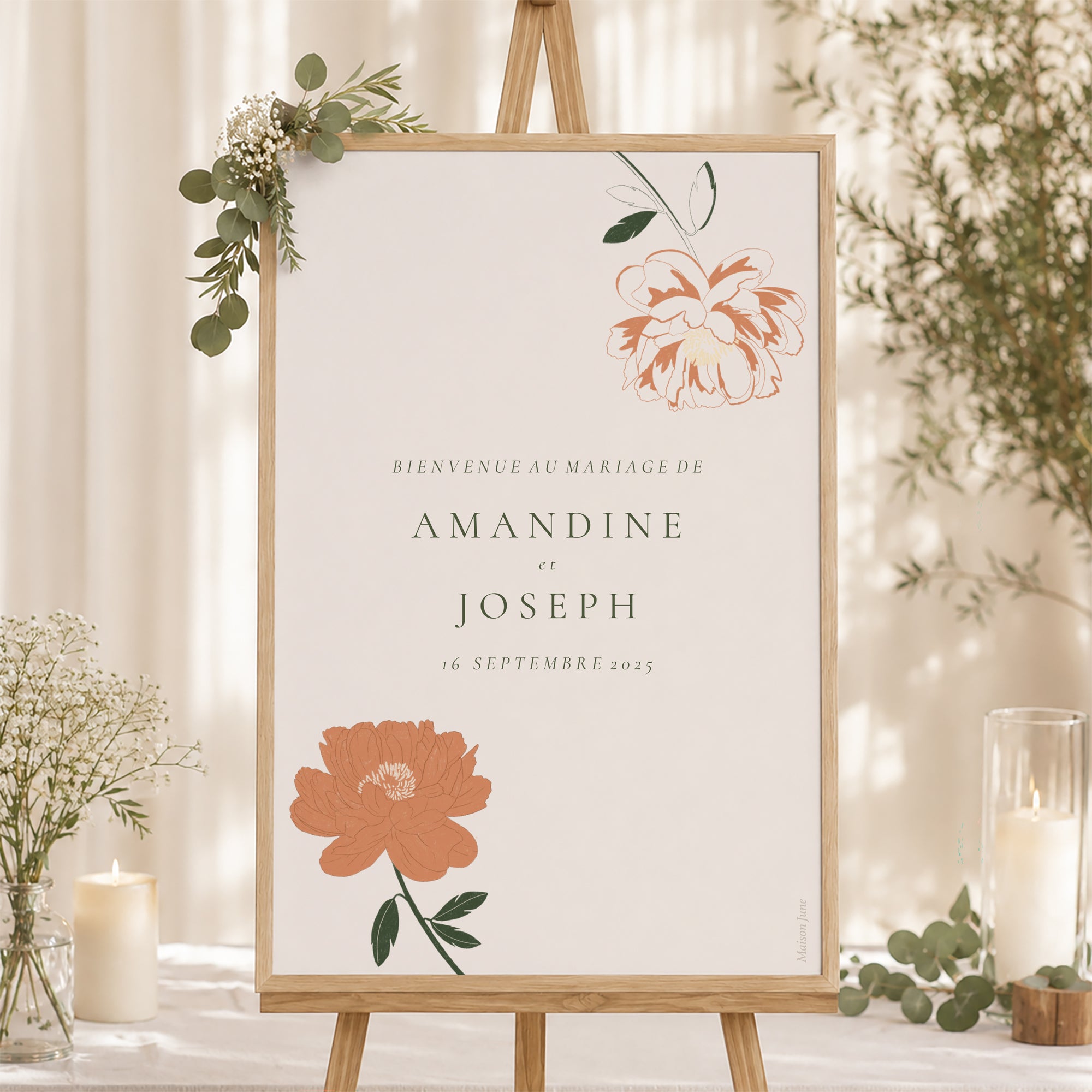 Panneau bienvenue Mariage Portrait 60 x 90 cm Liberty Poudré photo N° 1
