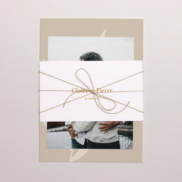Faire-part Mariage 3 cartes, ruban Bohème Chic photo