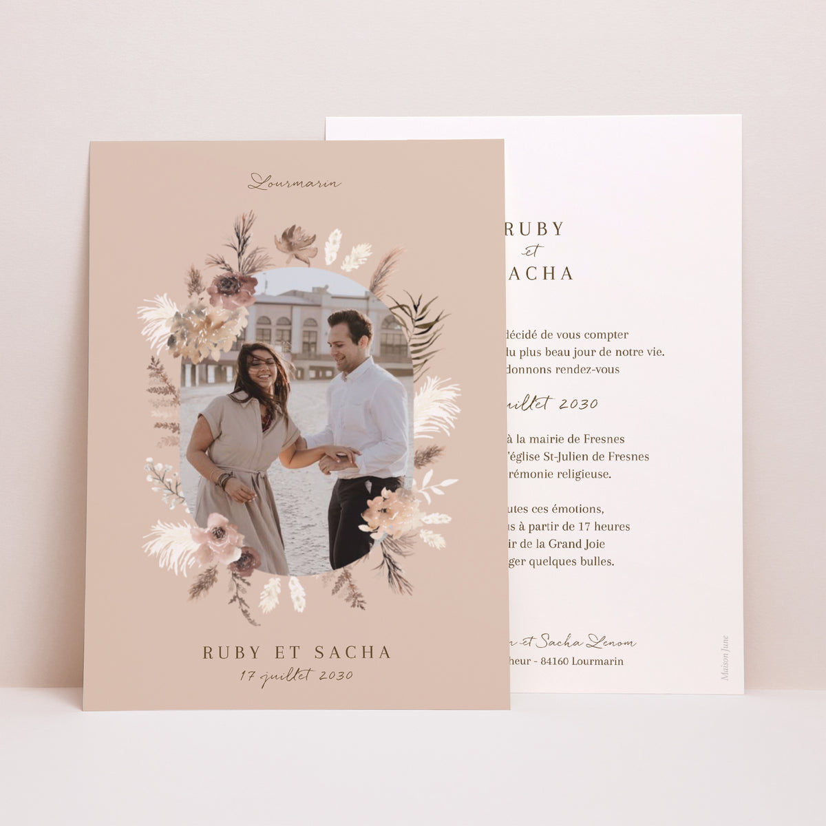 Faire-part Mariage Grand format rectangle Bohème floral photo