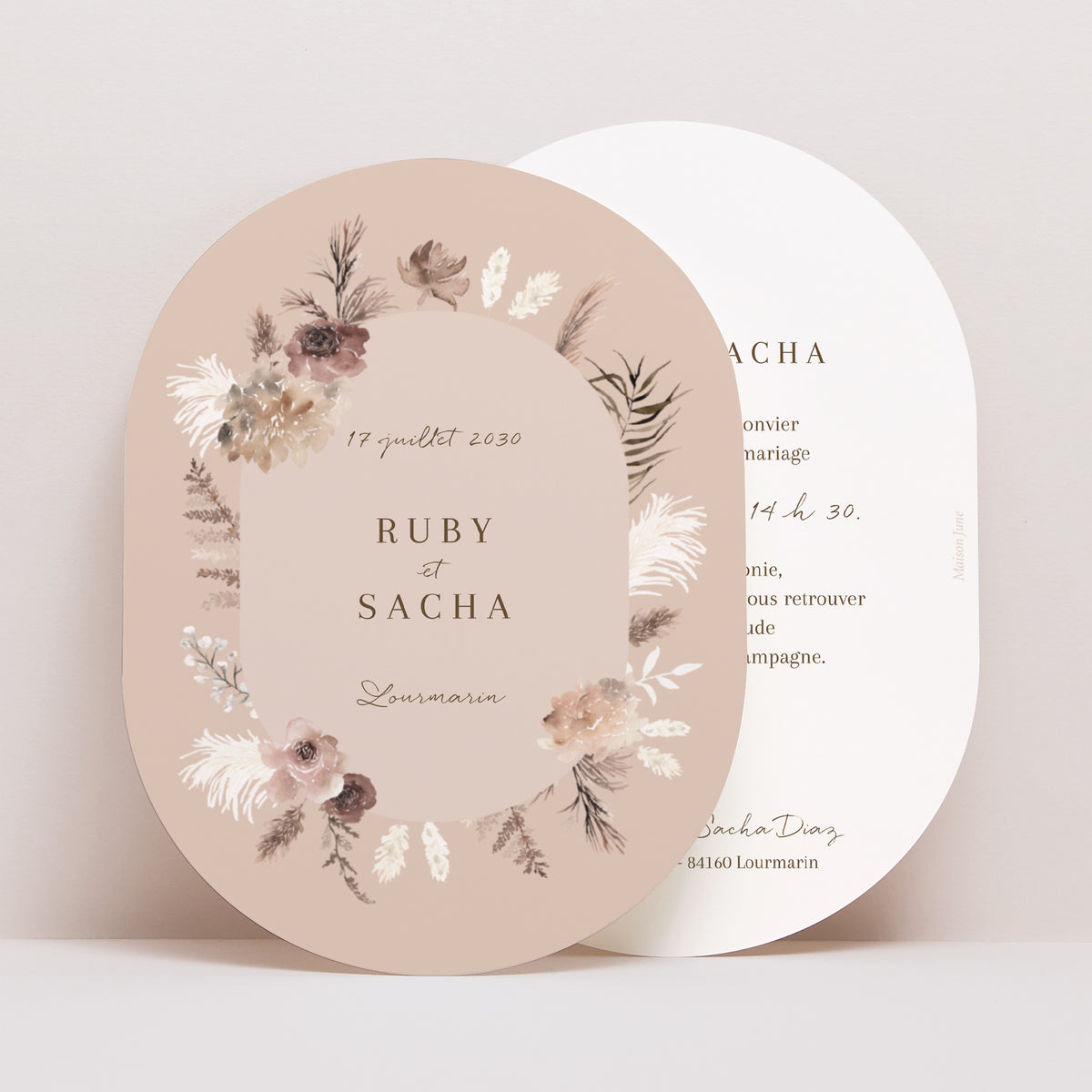 Faire-part Mariage Ovale Bohème floral photo