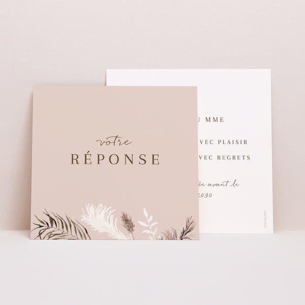 Carton réponse Mariage Carré Bohème floral photo