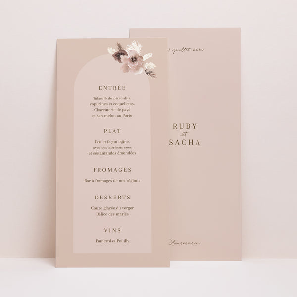 Menu Mariage Panoramique portrait Bohème floral photo