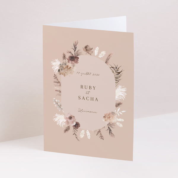 Faire-part Mariage Portrait double volet Bohème floral photo