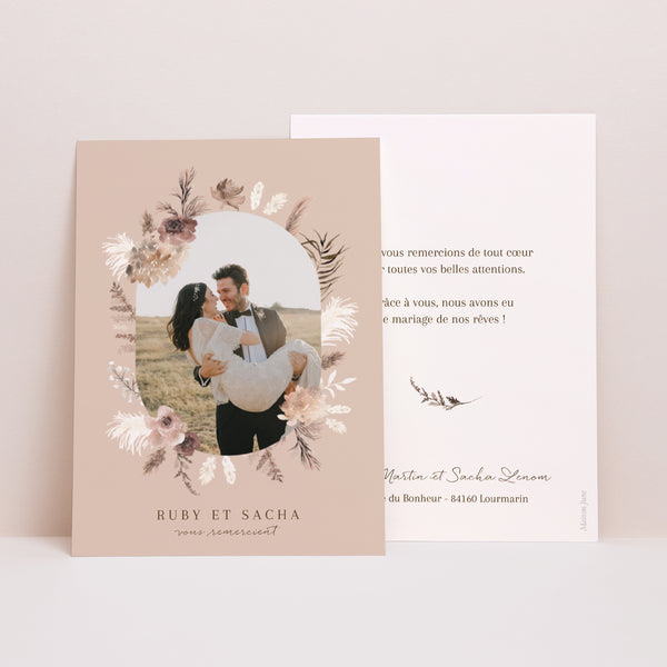 Remerciements Mariage Portrait Bohème floral photo