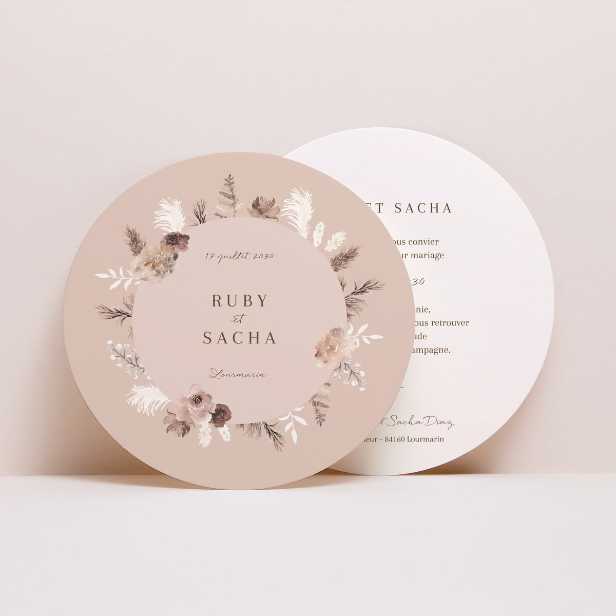 Faire-part Mariage Rond Bohème floral photo