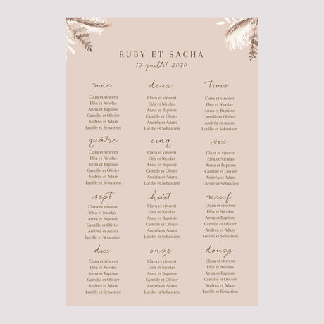 Plan de table Mariage Portrait Bohème floral