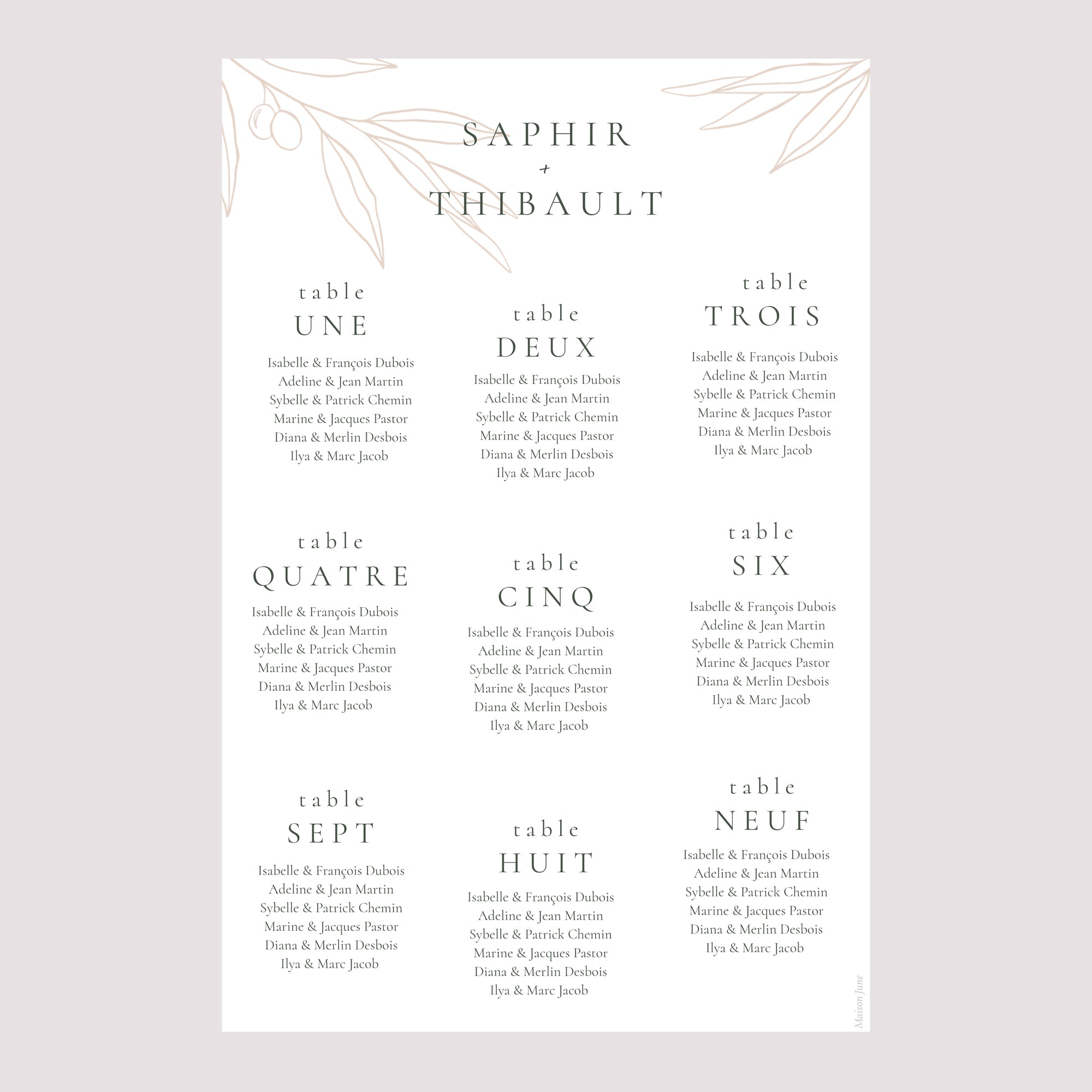 Plan de table Mariage Portrait L'union de l'olivier photo N° 2
