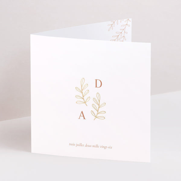Faire-part Mariage Carré double volet Végétal Corail photo