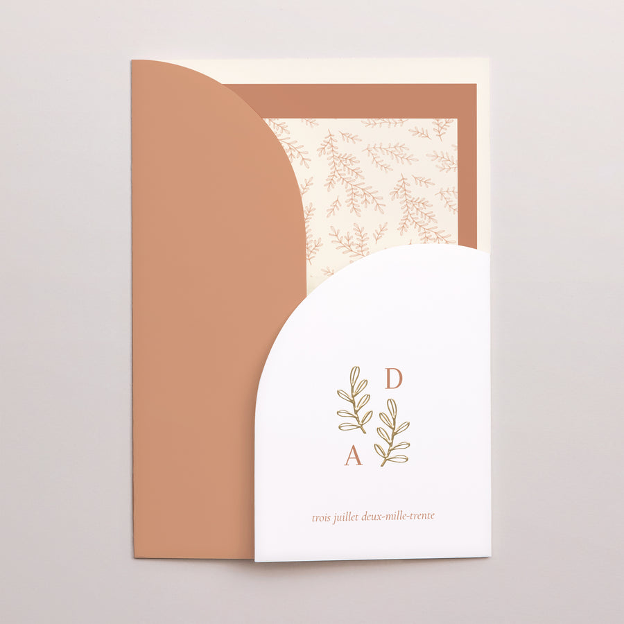 Faire-part Mariage Pochette 2 cartes Végétal Corail photo