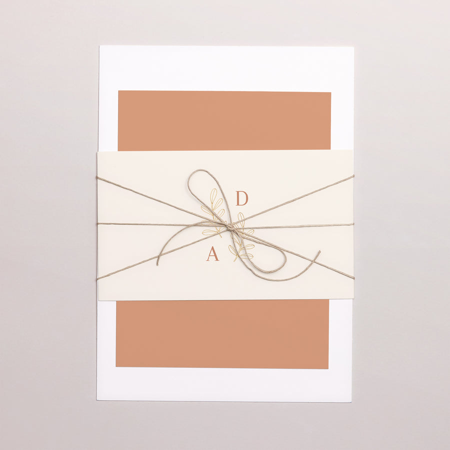 Faire-part Mariage 3 cartes, ruban Végétal Corail photo