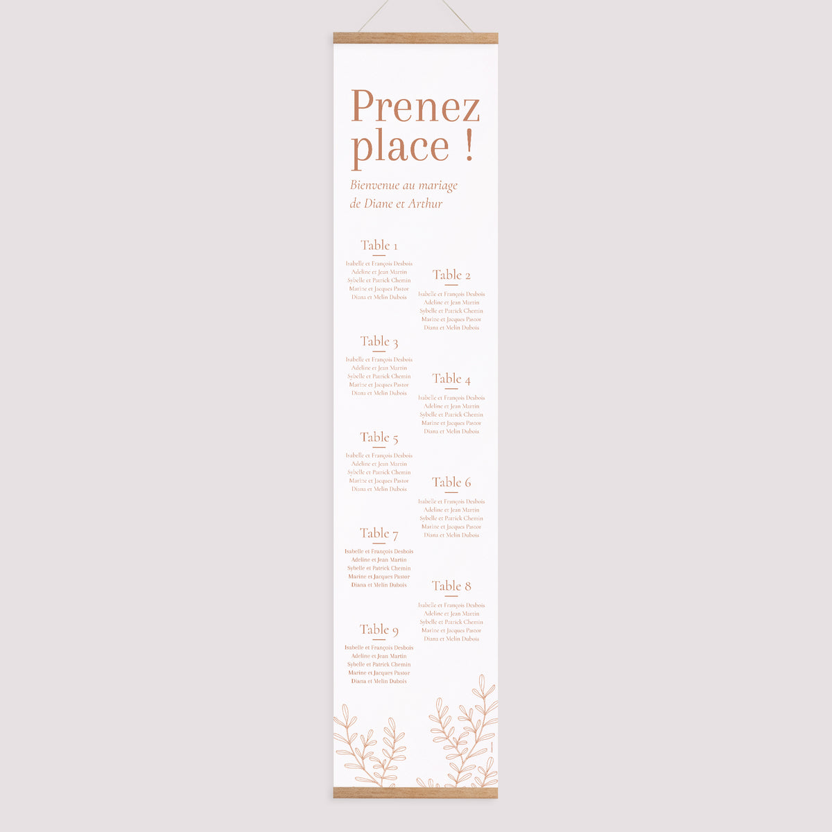 Plan de table Mariage Papier Végétal Corail photo N° 1