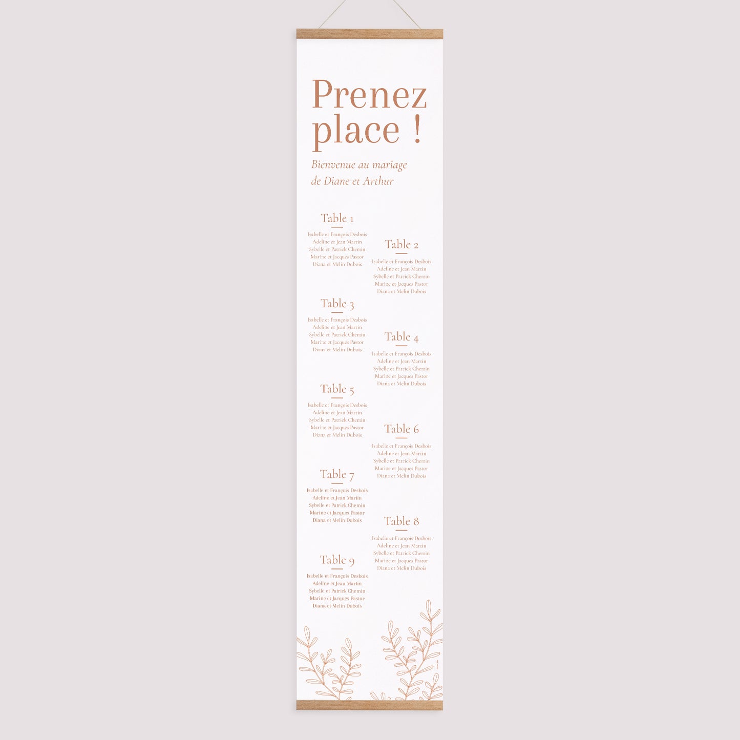 Plan de table Mariage Papier Végétal Corail photo N° 1