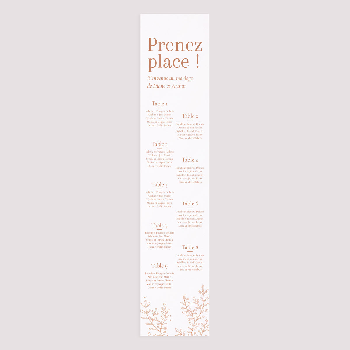 Plan de table Mariage Papier Végétal Corail photo N° 3