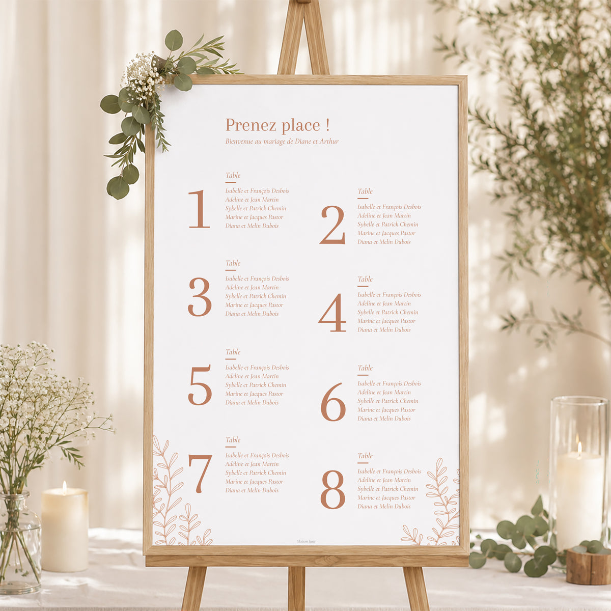 Plan de table Mariage Portrait Végétal Corail photo N° 1