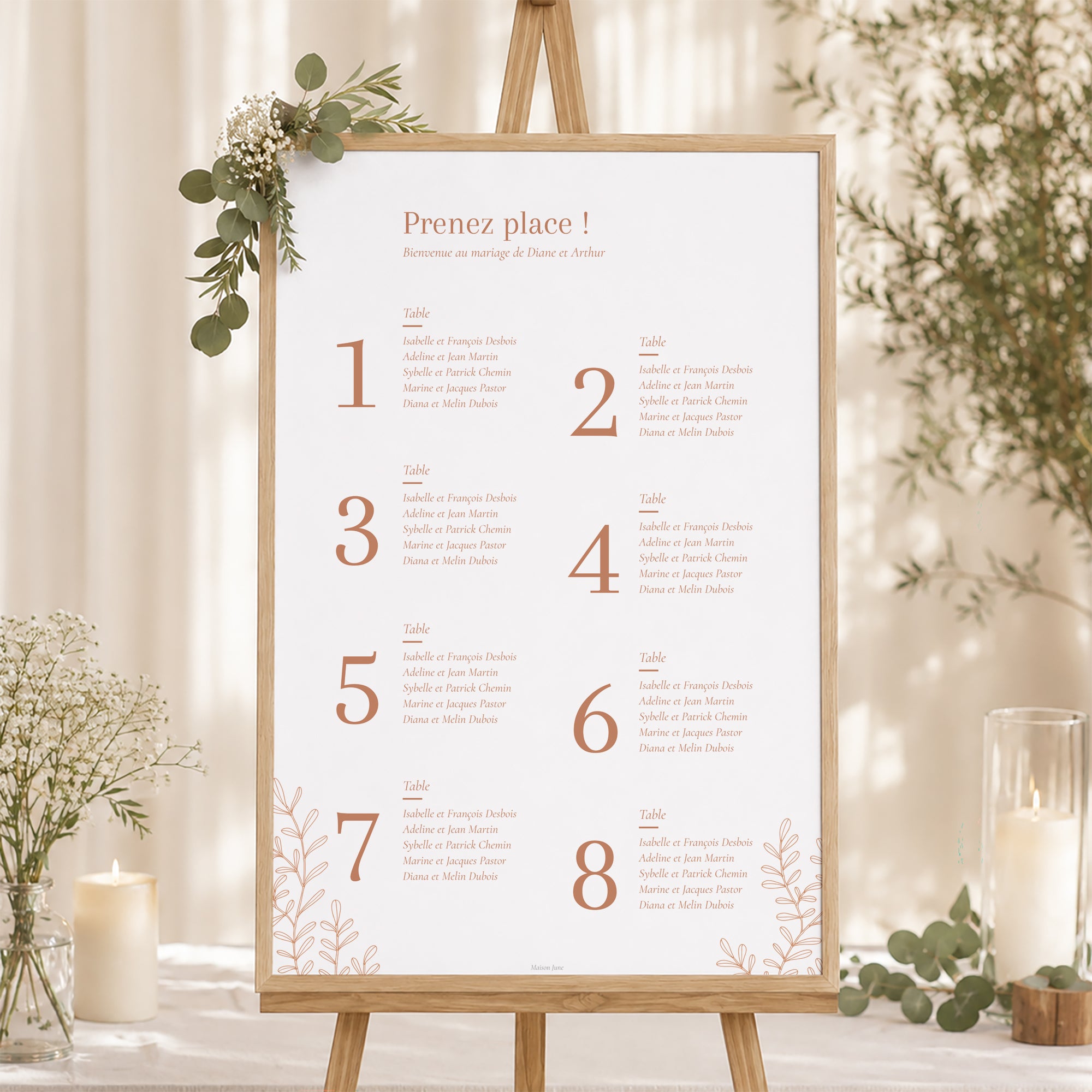 Plan de table Mariage Portrait Végétal Corail photo N° 1