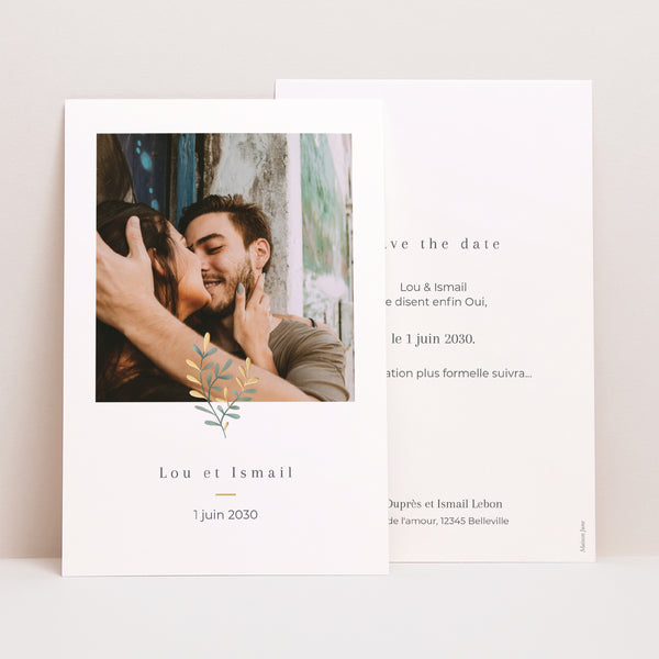 Save the date Mariage Portrait Douceur d'or photo